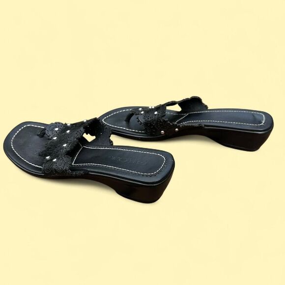 Geox Black Leather Thong Sandals – Boho Minimalist – Low Heel EU 39 US 8.5/9 - Picture 3 of 6